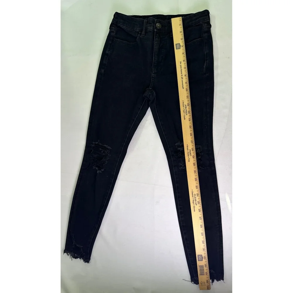 American Eagle The Dream Jean Black Distressed Super‎ Skinny High Rise Denim 6